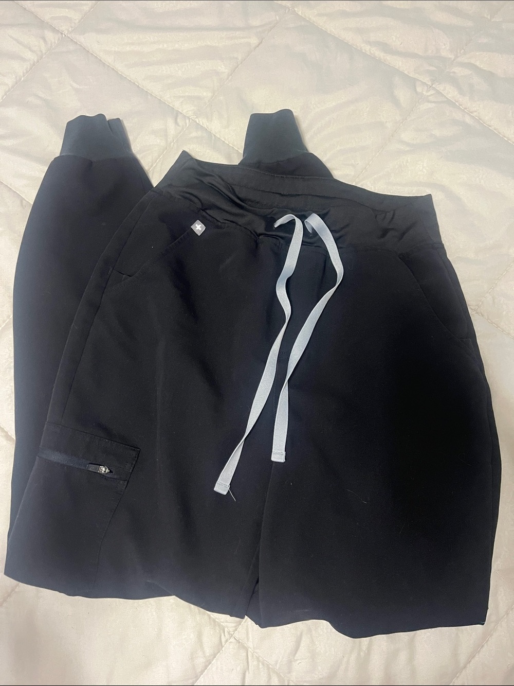 Figs Black Tech Jogger Shorts with Light Gray Drawstring